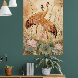 Traditionele Chinese "bloemen en vogels" stijl pij Poster