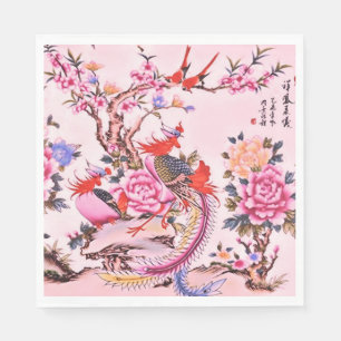 Traditionele Chinese Bloemvogels Roze Chinoiserie Servet