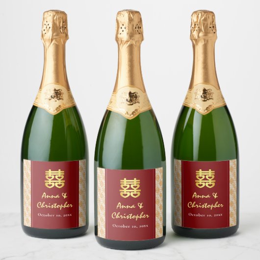 Traditionele Chinese bruiloft peranakan Sparkling Wijnetiket (Flessen)