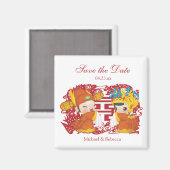 Traditionele Chinese bruiloft Save the Date Magneet (Voorkant / Achterkant)