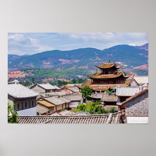 Traditionele Chinese dakpannen daken, Dali, Yunnan Poster
