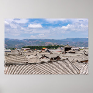 Traditionele Chinese dakpannen daken, Dali, Yunnan Poster