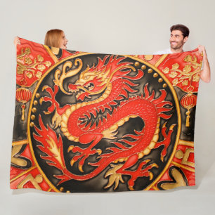 Traditionele Chinese draak rood goud Fleece Deken