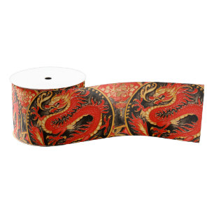 Traditionele Chinese draak rood goud Grosgrain Lint