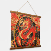 Traditionele Chinese draak rood goud Hangend Wandkleed (Gebogen)