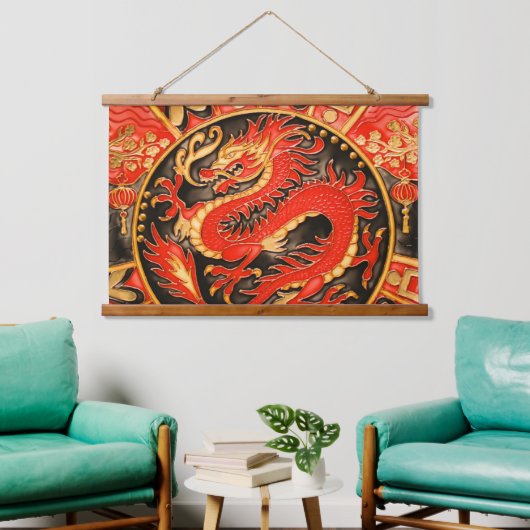 Traditionele Chinese draak rood goud Hangend Wandkleed (Woonkamer)