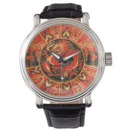 Traditionele Chinese draak rood goud Horloge