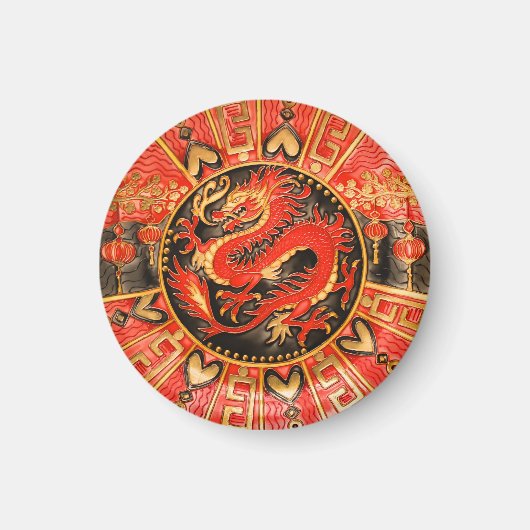 Traditionele Chinese draak rood goud Magneet (Voorkant)