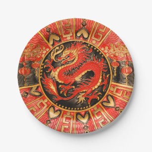 Traditionele Chinese draak rood goud Papieren Bordje