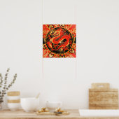 Traditionele Chinese draak rood goud Poster (Keuken)