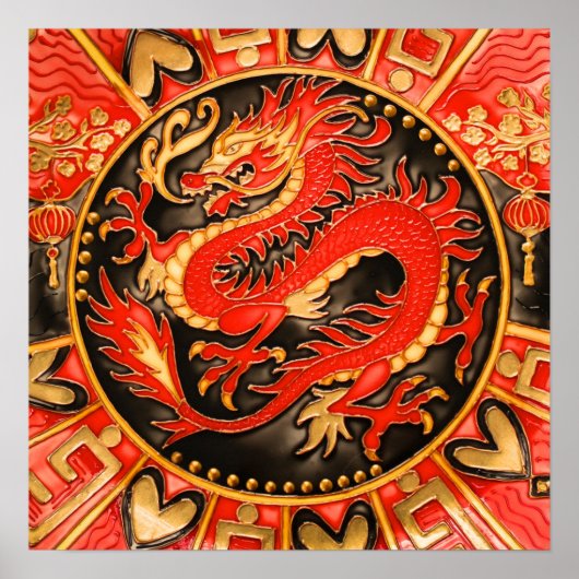 Traditionele Chinese draak rood goud Poster (Voorkant)