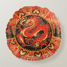 Traditionele Chinese draak rood goud Rond Kussen