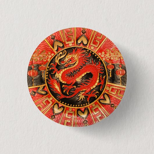 Traditionele Chinese draak rood goud Ronde Button 3,2 Cm (Voorkant)