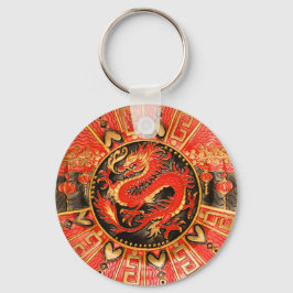 Traditionele Chinese draak rood goud Sleutelhanger