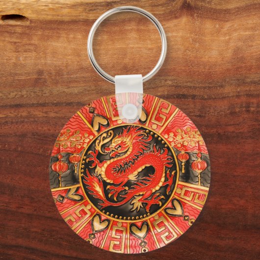 Traditionele Chinese draak rood goud Sleutelhanger (Achterkant)