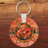 Traditionele Chinese draak rood goud Sleutelhanger (Voorkant)