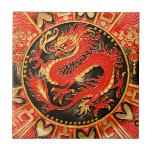 Traditionele Chinese draak rood goud Tegeltje