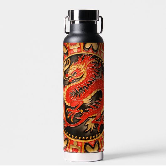 Traditionele Chinese draak rood goud Waterfles (Voorkant)