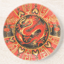 Traditionele Chinese draak rood goud Zandsteen Onderzetter