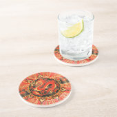 Traditionele Chinese draak rood goud Zandsteen Onderzetter (Zijkant)