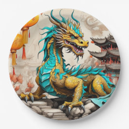 Traditionele Chinese draak voor Chinees Nieuwjaar Papieren Bordje