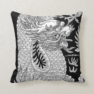 Traditionele Chinese draak zwart-wit schets Kussen