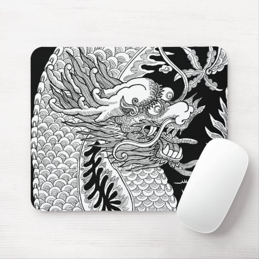 Traditionele Chinese draak zwart-wit schets Muismat (Met muis)