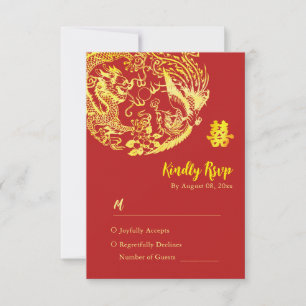Traditionele Chinese Dragon Phoenix logo bruiloft RSVP Kaartje