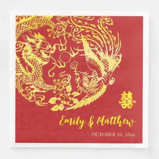 Traditionele Chinese Dragon Phoenix logo bruiloft Servet (Voorkant)