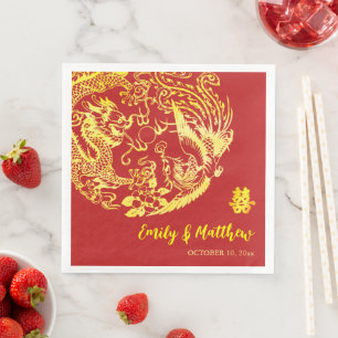 Traditionele Chinese Dragon Phoenix logo bruiloft Servet
