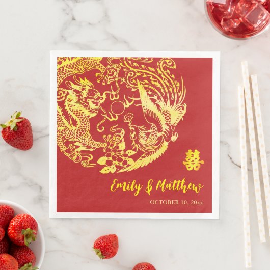 Traditionele Chinese Dragon Phoenix logo bruiloft Servet (Insitu)