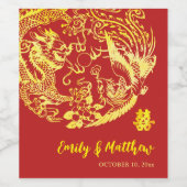 Traditionele Chinese Dragon Phoenix logo bruiloft Wijn Etiket (Enkel label)