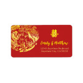 Traditionele Chinese Dragon Phoenix trouwadres Etiket (Voorkant)