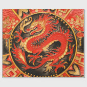 Traditionele Chinese Dragon Red Gold Decoupage Cadeaupapier (Vlak)