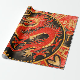 Traditionele Chinese Dragon Red Gold Decoupage Cadeaupapier