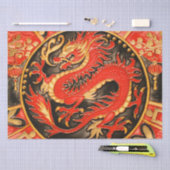 Traditionele Chinese Dragon Red Gold Decoupage Tissuepapier (Craft)