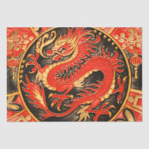 Traditionele Chinese Dragon Red Gold Decoupage
