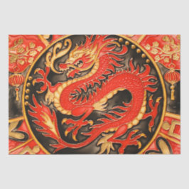 Traditionele Chinese Dragon Red Gold Decoupage Tissuepapier