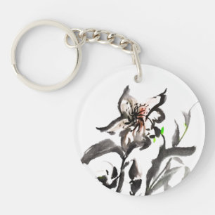 Traditionele Chinese inktschilderbloemen Sleutelhanger