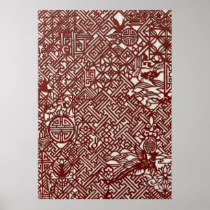 Traditionele Chinese Rode Papierknipkunst Poster