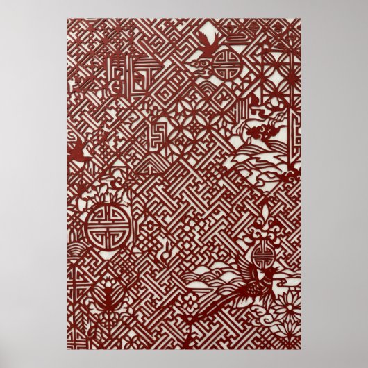 Traditionele Chinese Rode Papierknipkunst Poster (Voorkant)