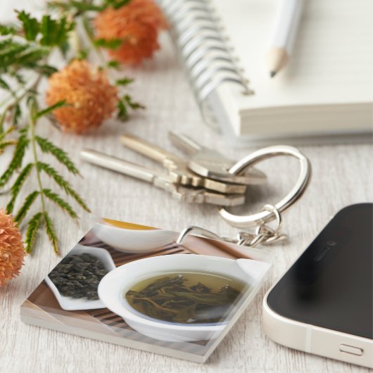 Traditionele Chinese theeceremonie: langwerpige th Sleutelhanger (Voorkant Rechts)