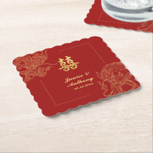 Traditionele Chinese trouwceremonie met draak en f Kartonnen Onderzetters