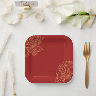 Traditionele Chinese trouwdag Draak Feng Shui Rood Papieren Bordje
