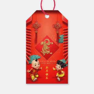 Traditionele Chinese voetzoekers Dragon Jaar persT Cadeaulabel