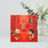 Traditionele Chinese voetzoekers Dragon Jaar SqC01 Kaart (Staand voorkant)