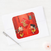 Traditionele Chinese voetzoekers Dragon Year SqS Vierkante Sticker (Envelop)