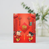 Traditionele Chinese vuurwerk Ox Jaar VPC Feestdagenkaart (Staand voorkant)