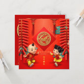 Traditionele Chinese vuurwerk paard jaar SqC01 Kaart (Voorkant / Achterkant in situ)