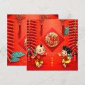 Traditionele Chinese vuurwerk Tijger Jaar Sq C09 Feestdagenkaart (Voorkant / Achterkant)